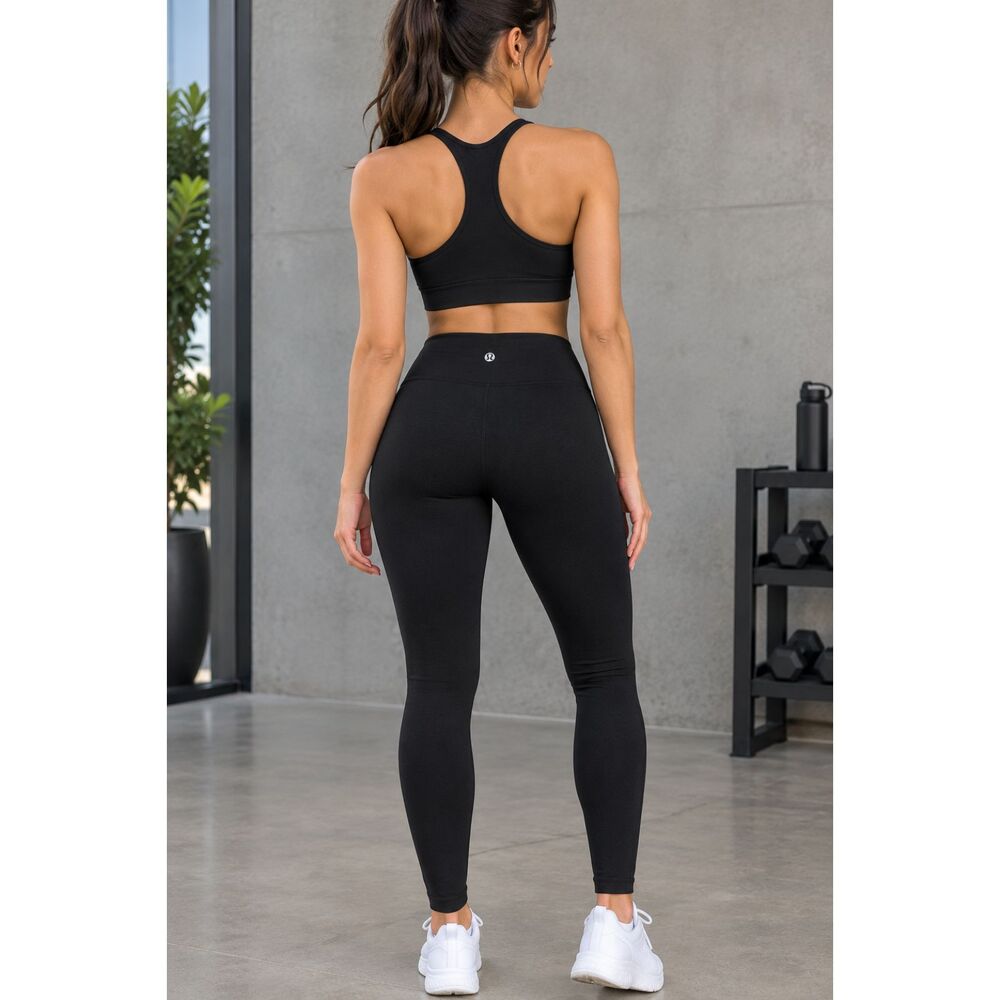 Lululemon Black Logo Leggings Size 6 Excellent Condition